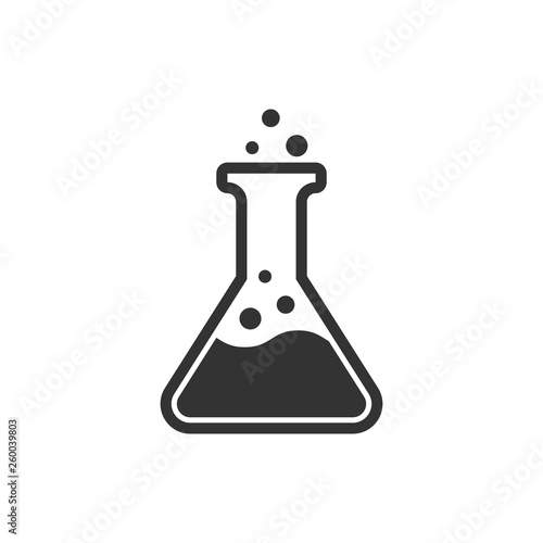 Chemistry beakers sign icon in flat style. Flask test tube vector illustration on white isolated background. Alchemy business concept.