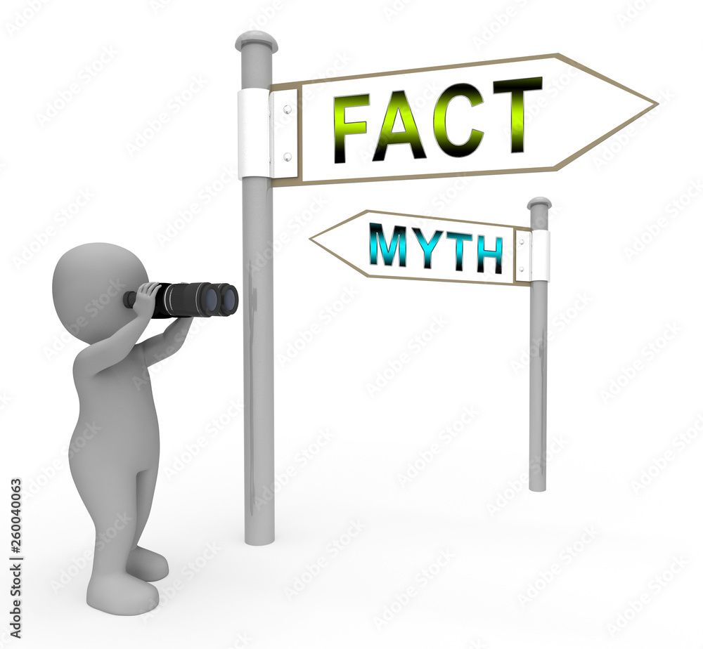 Fact Vs Myth Signs Describes Truthful Reality Versus Deceit - 3d Illustration Fact Vs Myth Signs Describes Truthful Reality Versus Deceit - 3d Illustration