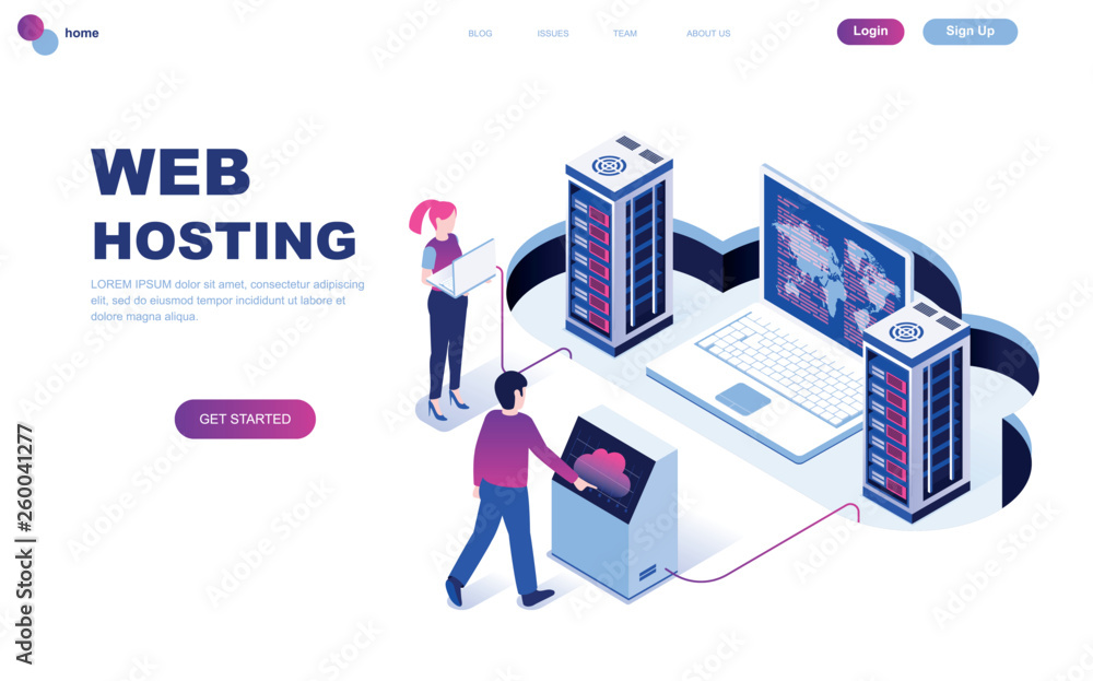 Modern flat design isometric concept of Web Hosting decorated people character for website and mobile website development. Isometric landing page template. Vector illustration. Modern flat design isometric concept of Web Hosting decorated people character for website and mobile website development. Isometric landing page template. Vector illustration.