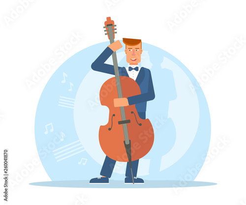 Double bass player flat character