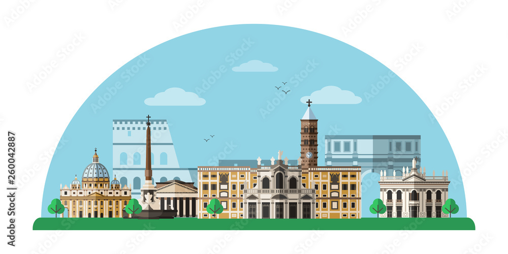 Rome cityscape flat illustration