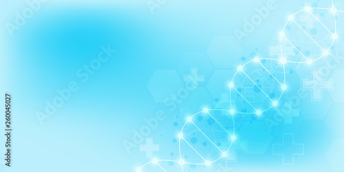 DNA strand background and genetic engineering or laboratory research. Medical technology and science concept.