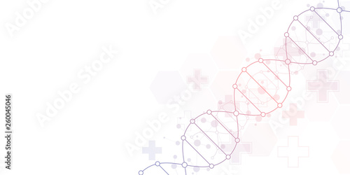 DNA strand background and genetic engineering or laboratory research. Medical technology and science concept.