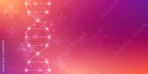 DNA strand background and genetic engineering or laboratory research. Medical technology and science concept.