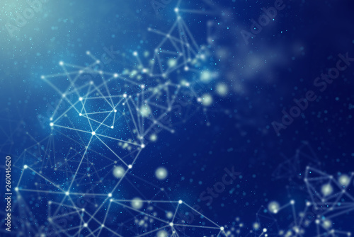 robotic hologram data deep learning ai technology, molecule of chemical, atom cell science, futuristic cyber network system blue background illustration 3d rendering