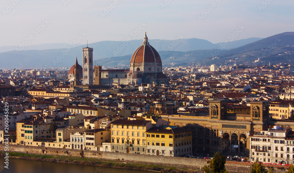 panorama of the roofs of the city of Florence, the Tuscan capital, seen from the top of a small hill.