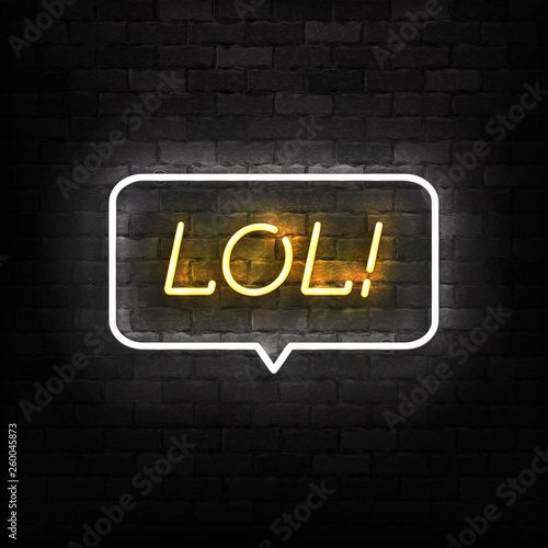 Vector realistic isolated neon sign of LOL logo for template decoration on the wall background.