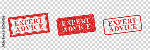 Vector realistic isolated red rubber stamp of Expert Advice logo for template decoration and layout covering on the transparent background.
