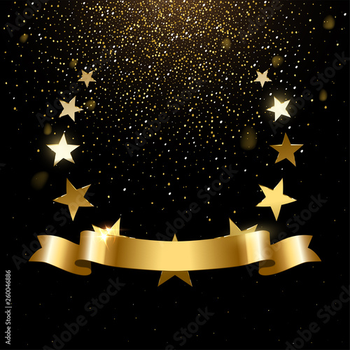 Realistic gold star emblem with text space