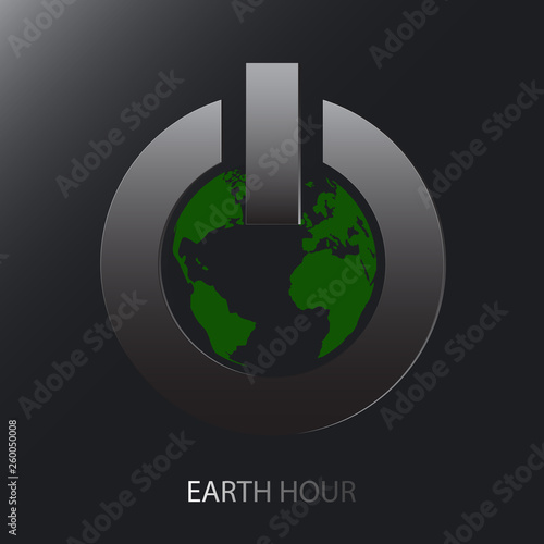 Globe in power button, earth hour environmental concept vector illustration