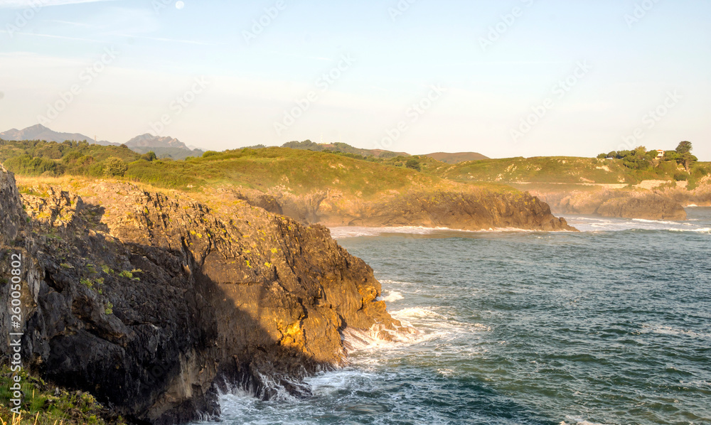 Coastline in Asturias in the north of Spain. You can see the ocean in a sunny day.