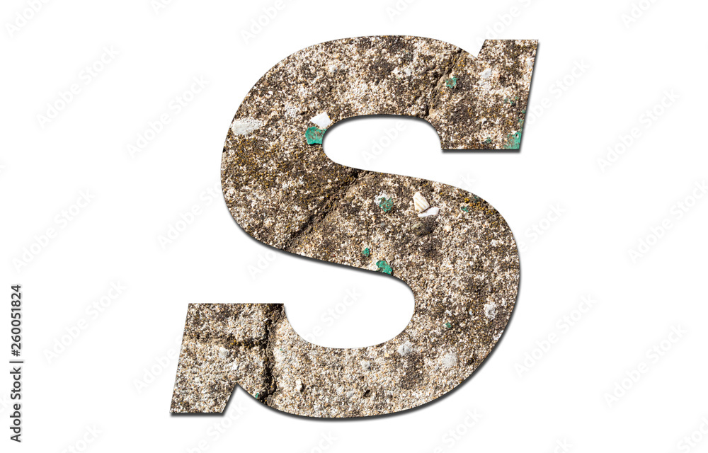 Letter S alphabet with old wall on white background Letter S alphabet with old wall on white background