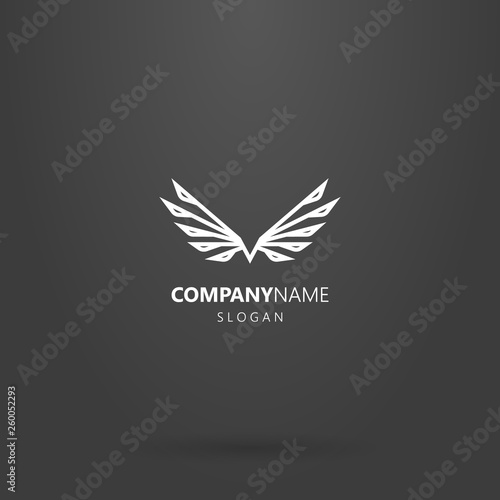 white logo on a black background. simple line art abstract vector logo of flying bird 