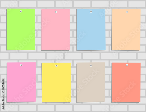 Eight colorful paper for office notes, memos, advert mockup design.