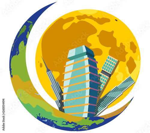 The icon consists of skyscrapers, other buildings and other auxiliary elements.