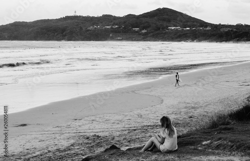 Byron bay beach ocean sand landscape NSW  Australia  popular tourist destinations known for its surfing  beaches and laid back hippy vibe and lifestyle 