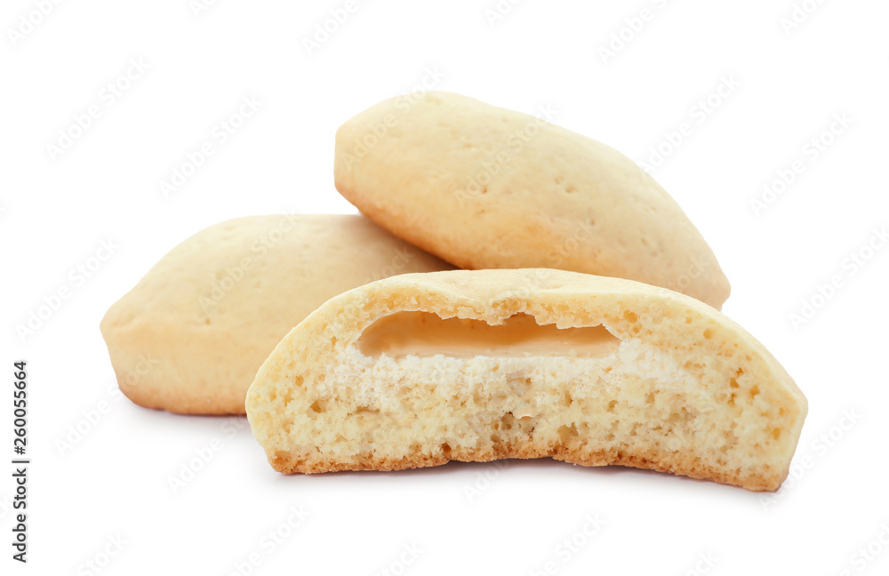 Tasty cookies for Islamic holidays isolated on white. Eid Mubarak