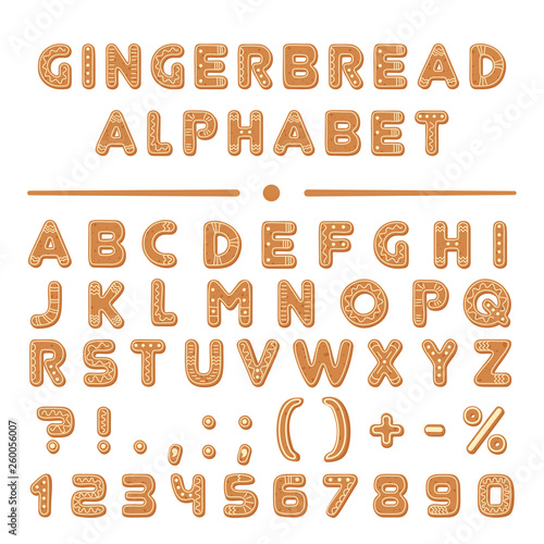 Christmas cartoon gingerbread cookies font alphabet collection. © lembergvector