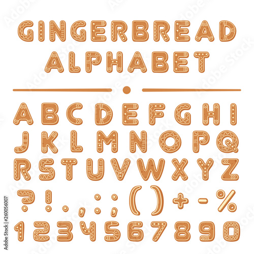 Christmas cartoon gingerbread cookies font alphabet collection.