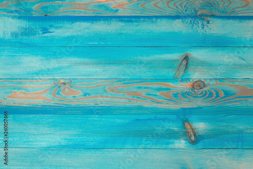 Blue wooden beach planks, empty background for copy space, top view