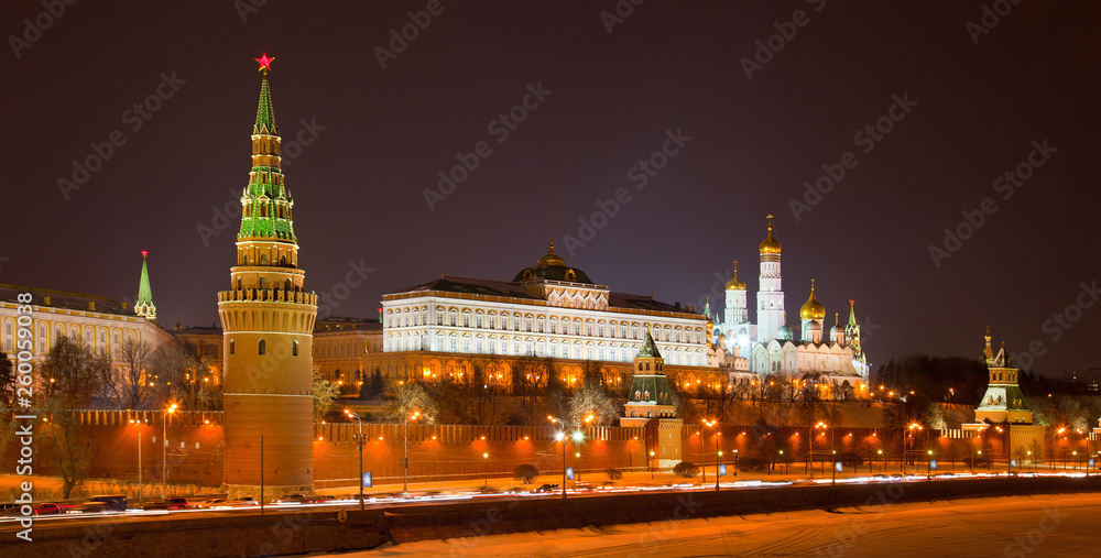 night view of Moscow Kremlin, Russia