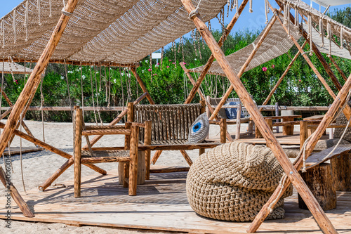 Relaxing on the Antiparos island taverna near the sea, Greece