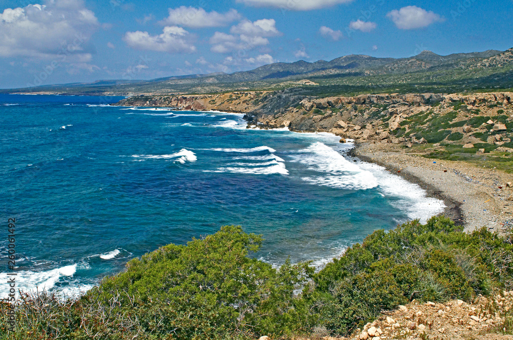 The wild and attractive coastline in the Akamas Paphos Cyprus