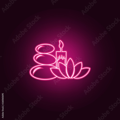 Spa stones and a candle icon. Elements of SPA in neon style icons. Simple icon for websites, web design, mobile app, info graphics