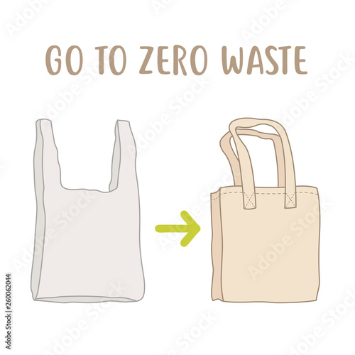 Zero waste rules. Disposable package vs reusable cotton bag