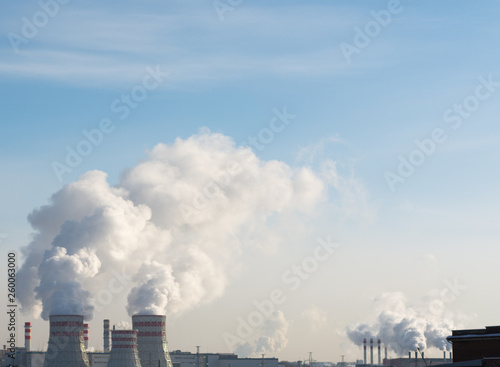 Aerial view of pipes of the thermal power plant