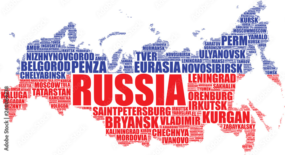 Obraz premium Russian map tag cloud illustration