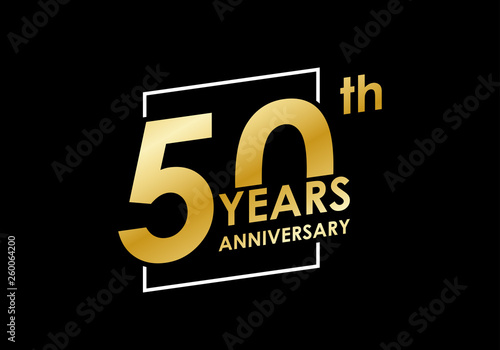 50 years Anniversary logo. 50th Birthday golden badge. Modern icon or label design for wedding, corporate invitation, celebrating, party, business event. Vector illustration.