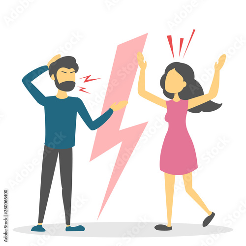 Angry couple argue. Wife and husband shouting