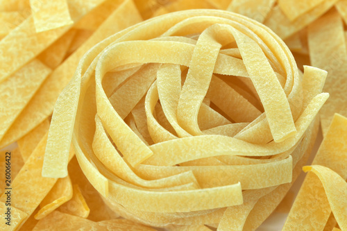 Raw wheat pasta close up