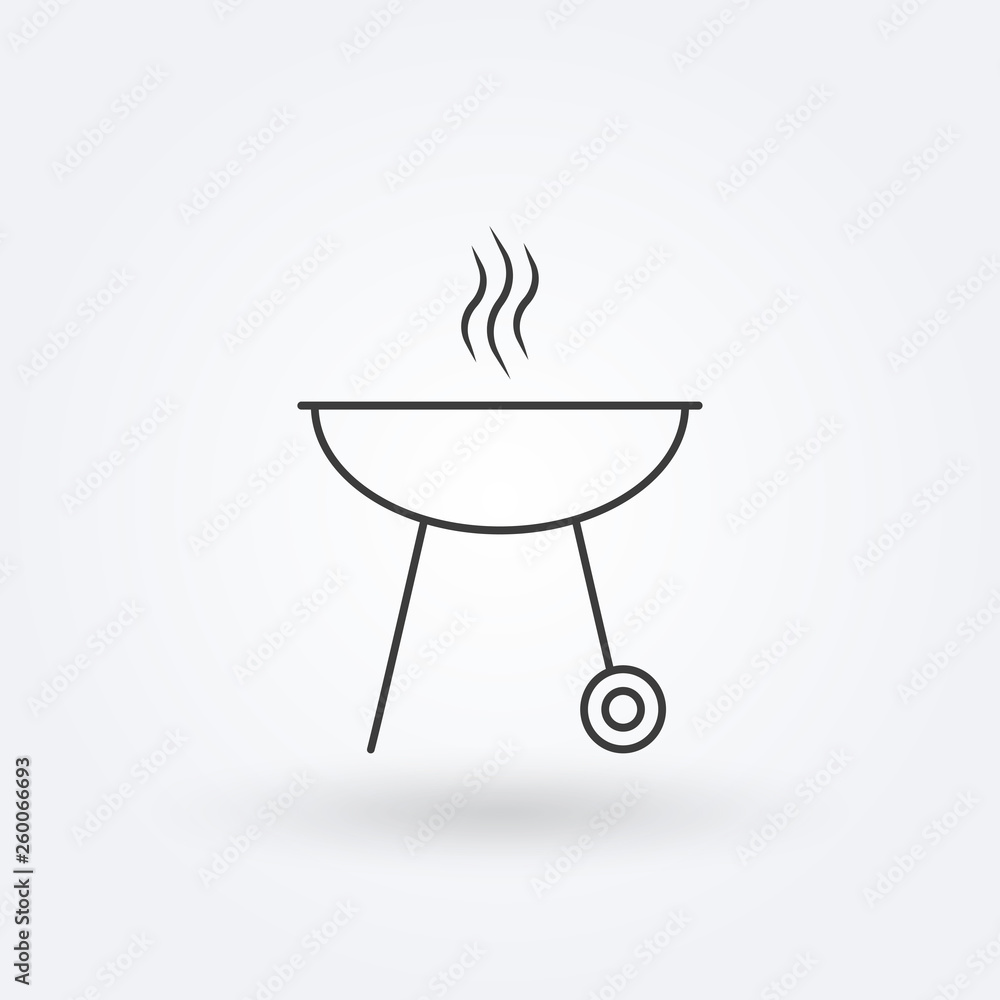 Barbecue grill outline icon. BBQ oven line sign. Vector illustration. Barbecue grill outline icon. BBQ oven line sign. Vector illustration.