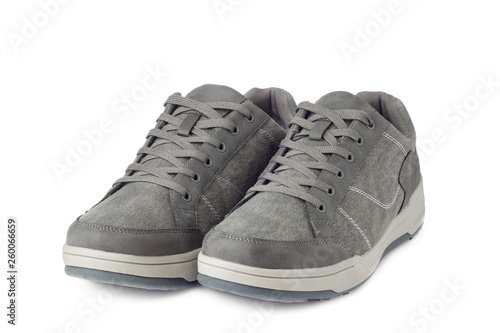 Gray sneakers isolated on white background.