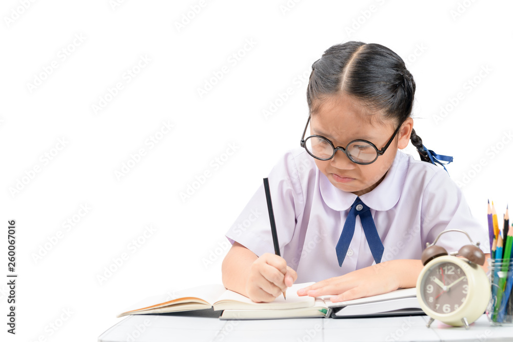 Bored and tired asian student girl doing homework Bored and tired asian student girl doing homework