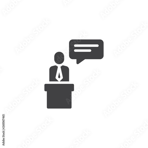 Tribune orator speech vector icon. filled flat sign for mobile concept and web design. Podium speech glyph icon. Symbol, logo illustration. Pixel perfect vector graphics