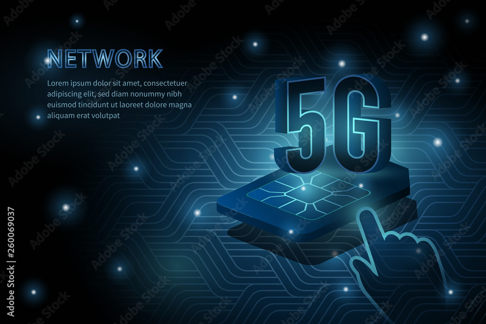 Fototapeta premium 5G technology wifi sim card geometry cross frame line vector futuristic illustration template background with glowing dot