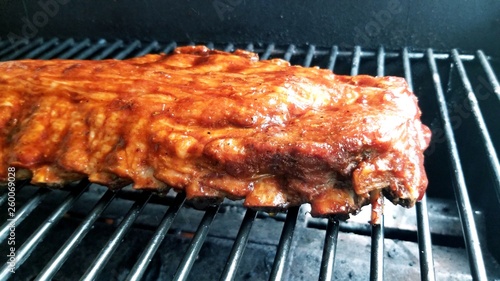 Ribs on a grill close up