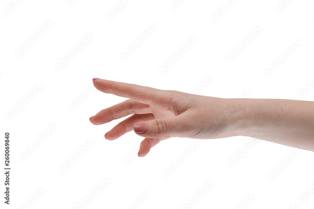 Female hand wants to take something. Advertising for the buyer. Choice, purchase. Female hand wants to take something. Advertising for the buyer. Choice, purchase.