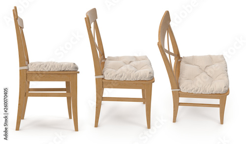 Wooden comfortable chair. 3D illustration on a white background.