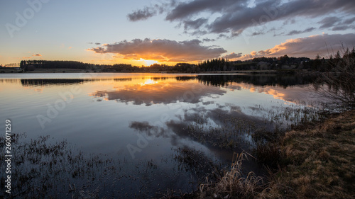 Sunset on the Devesset lake near Saint Agrève - Ardèche, France