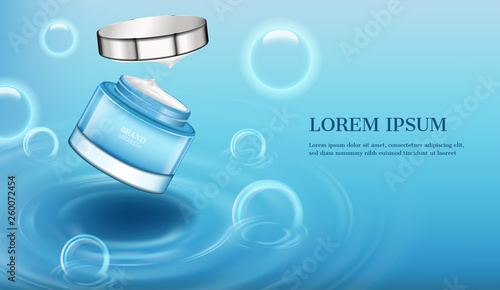 Nourishing cream with small bubbles on concentric water wave