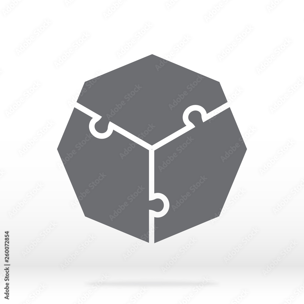 Simple icon polygon of eight corners puzzle in gray. Simple icon puzzle of three elements on gray background. Flat design. EPS10. Simple icon polygon of eight corners puzzle in gray. Simple icon puzzle of three elements on gray background. Flat design. EPS10.