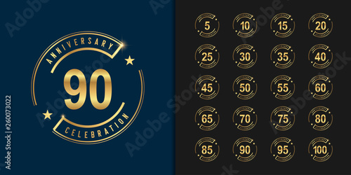 Set of anniversary logotype. Golden anniversary celebration emblem design for company profile, booklet, leaflet, magazine, brochure poster, web, invitation or greeting card.