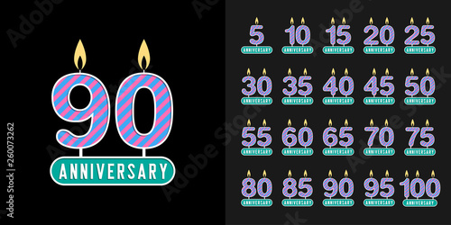 Set of anniversary logotype. Anniversary celebration with birthday candle design for company profile, booklet, leaflet, magazine, brochure poster, web, invitation or greeting card.