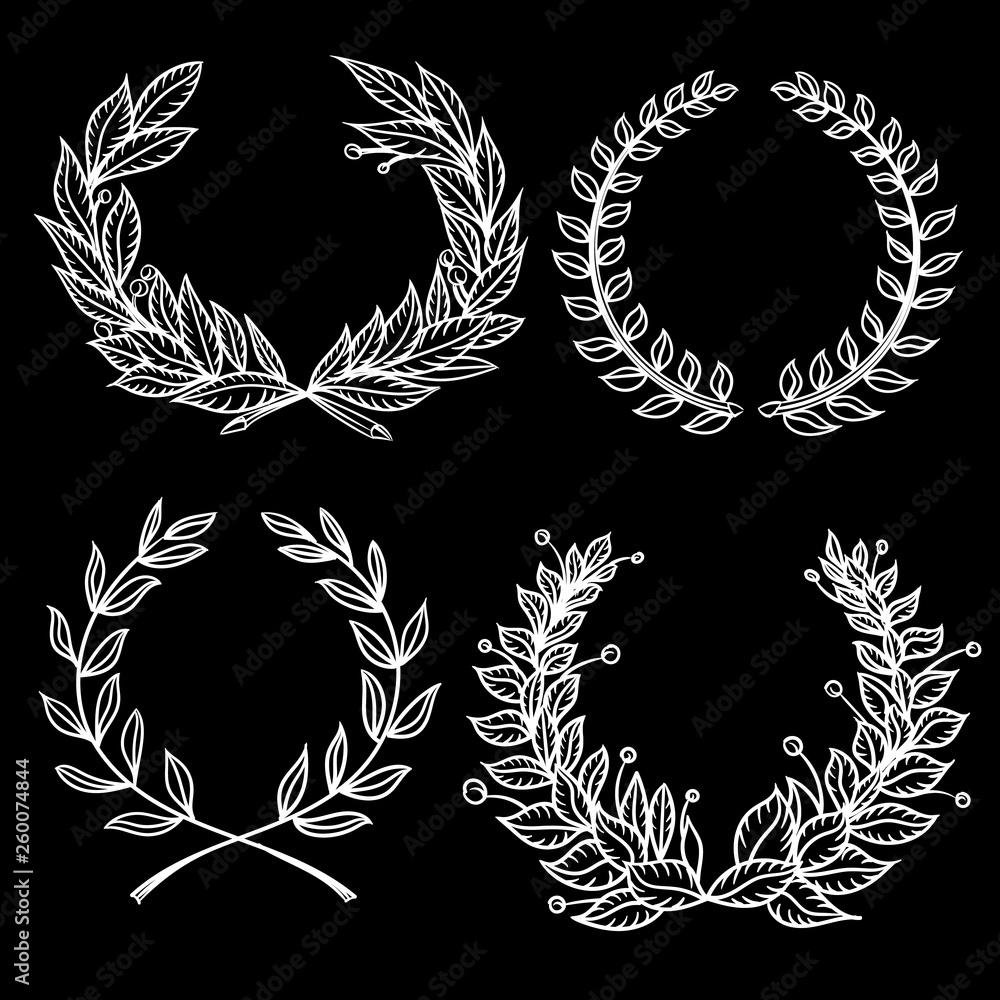 Vector black and white hand drawn set of laurel wreaths. Stock Vector ...
