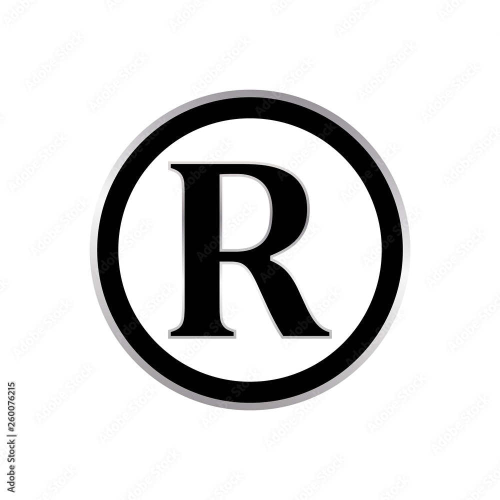 Registered trademark sign silver metal gradient and black. Registered trademark icon vector. Registered trademark sign silver metal gradient and black. Registered trademark icon vector.