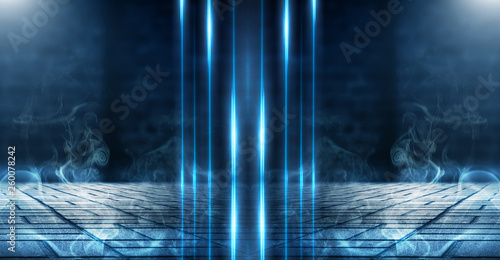 Wallpaper Mural Empty scene background. Dark street, brick walls, reflection of neon light on wet asphalt. Blue and pink neon light in the dark, smoke. Night view of the street, the city. Abstract dark background. Torontodigital.ca